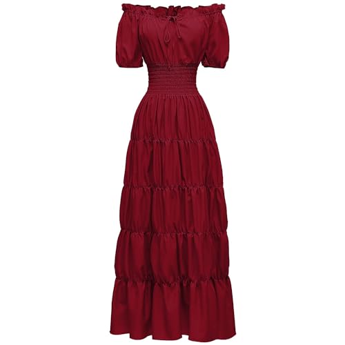 Abaowedding Renaissance Costume Women Medieval Chemise Dress Pirate Peasant Top Irish Under Dress (Wine M)