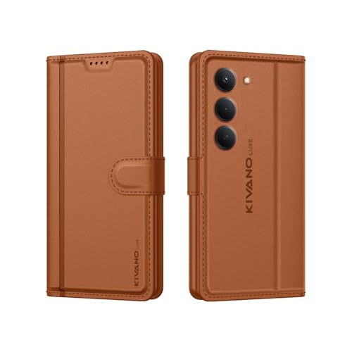 Image of KIVANO LUXE Compatible for Redmi 15 5G Luxury Handmade Leather Magnetic Flip Folio Case | Card Holder & Kickstand | Slim Protective Cover | Unisex - Brown
