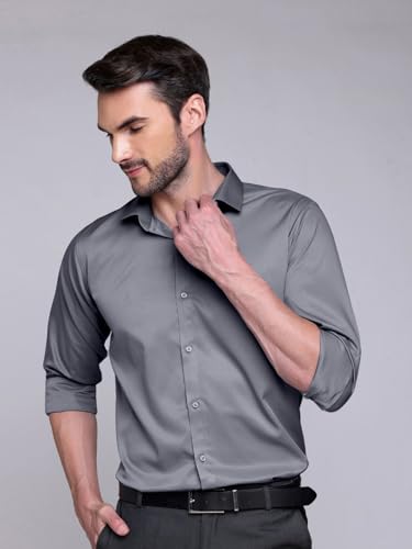Image of IndoPrimo Men's Satin Shirt with Spread Collar Neck Line Solid Pattern Full Sleeves Regular Fit Western Style and Standard Length