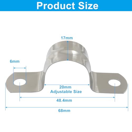 Image of M20 3 /4 inch 304 Stainless Steel Rigid Pipe Strap, 30PCS | Heavy Duty U Bracket, Two Hole Cable Clamps, Secure Pipe, Tube & Wire Installation, Corrosion Resistant
