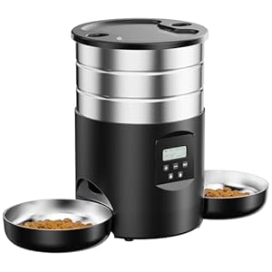 Futterautomat Katze 2 Näpfe Katzenfutter Automat: Edelstahl Futterspender Katze Programmierbarem Timer – 5L Hund Futterautomaten – Trockenfutterspender Zwei Stromquellen – für Klein/Mittlere Haustiere