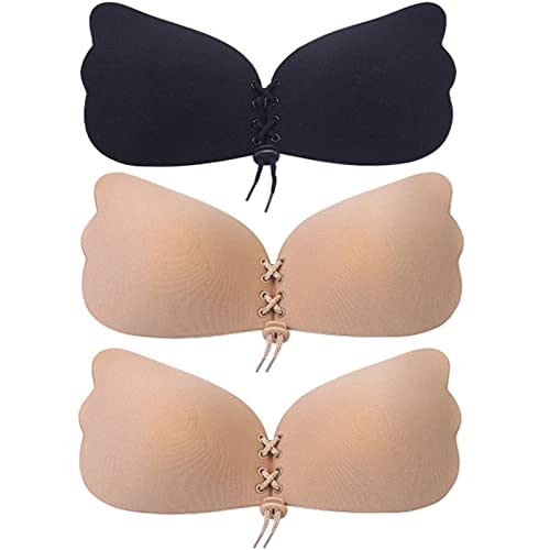 TOFFCAEA Klebe BH 2 Stück, Rückenfrei Trägerloser BH, Wiederverwendbare Nippel Abdeckungen, Unsichtbar Silikon Selbstklebend BH, bequem ohne Bügel, für Badeanzug Hochzeitskleider (C) Cover