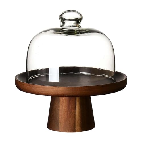 Présentoir à gâteaux en bois 15 cm avec cloche cristal pour pâtisseries - 4