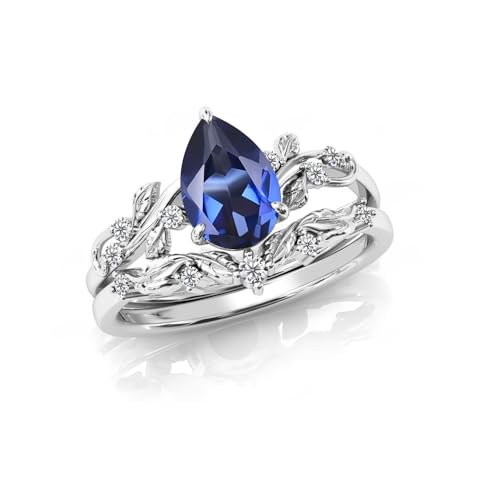 Gemstone Engagement Rings Set for Women Pear Shaped Gemstone Ring Set Leaf Art Deco Ring Set 10K 14K 18K White Yellow Rose Gold Vintage Vine Gemstone Wedding Ring Sets Anniversary Promise Ring4