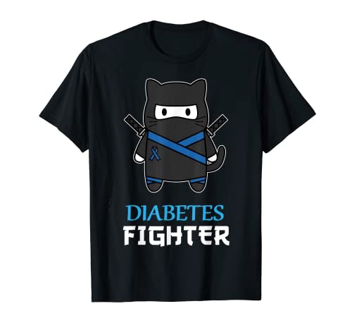 Koszulka z nadrukiem „Diabetes Fighter Cat Ninja Awareness Diabetes Type 1”