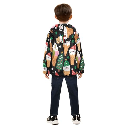 Christmas Ice Cream Cone Pattern Toddler Fleece Jacket Girl Boys Hooded Fleece Jacket Coat Warm Outwear Zip-up 3-10T4