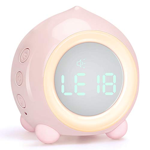 Preisvergleich Produktbild yidenguk Digitaler Wecker, Süßer Pfirsich LED Nachttischwecker mit Nachtlicht, USB Aufladen Wecker Sprachsteuerung Wake Up und Leichter Wecker für Kinder Mädchen Jungen Schlafzimmer Reisen, Rosa