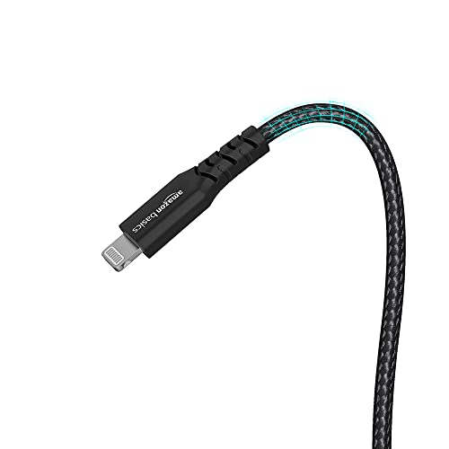 Image of amazon basics PVC Molded Nylon USB A To Lightning Mfi Certified Charging Cable | Compatible with iPhone 13,12,11; 13,12,11 Pro; 13,12 11 Pro Max; 13,12 Mini (Black,1.2M)