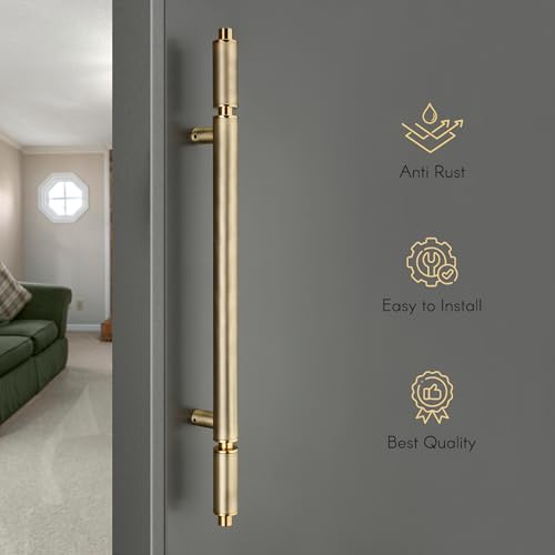 Image of LAPO Stainless Steel Main Door Handle 28 Inch | Antique PVD Gold Finish Heavy Duty Pull Handle | Hole to Hole Size 18 Inch | Durable Entrance Handle for Home & Office | 3 Years Warranty