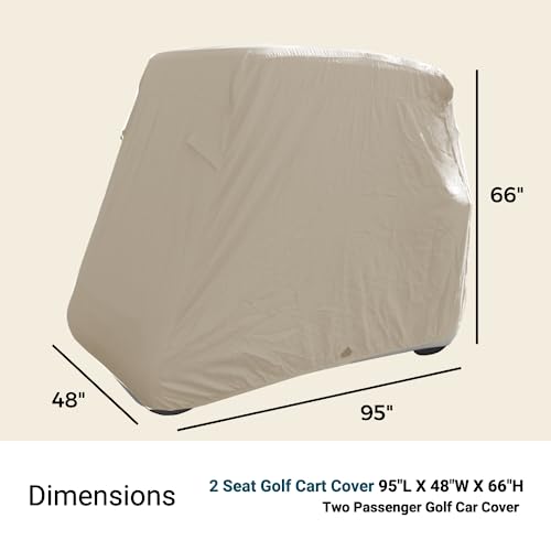 image for Formosa Covers | Deluxe 2 Seater Golf Cart Cover in Taupe, roof up to 