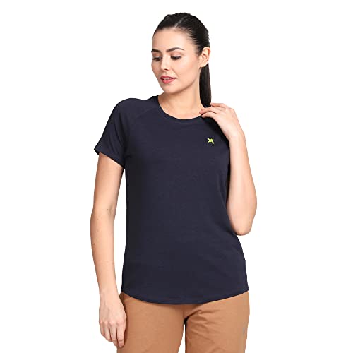 Image of Lavos Women's Regular Fit T-Shirt with Half Sleeve Round Neck, Bamboo & Cotton Gym, Yoga and Sports Wear for Women