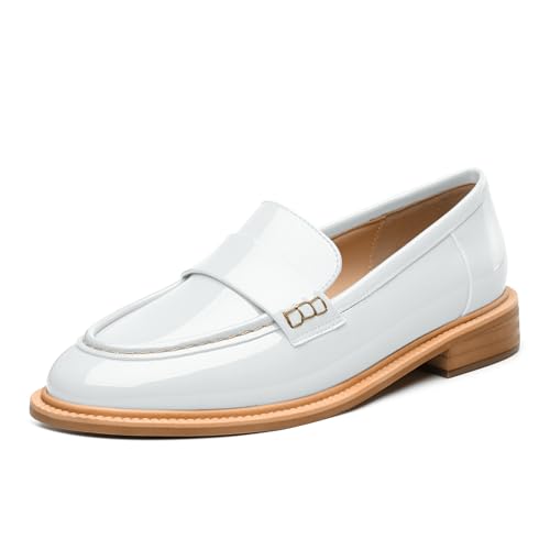 Image of JUSTDANNI Loafers for Women Slip On Shoes with Round Toe 1.2-Inch Low Chunky Block Heel Patent Comfortable Casual Dress Pump Shoes for Wedding Party Work Shopping Dating