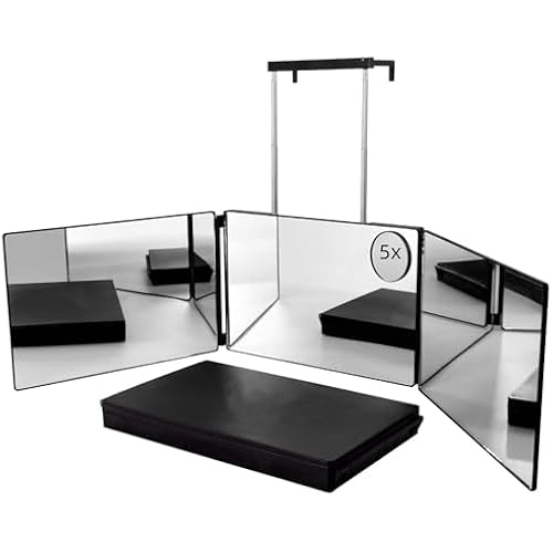SELF FIND 3 Way Mirror for Hair Cutting, 360° Mirror for Haircuts for Men, Barber with Height Adjustable Telescoping Hooks for Makeup and Hair Styling1