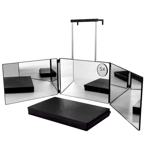 JUSRON 360 Viewing Angle Self Hair Cutting Mirror, Clear Anti-Fog HD Glass (Black Without LED Without Accessories)