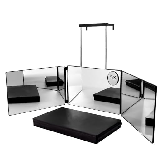 SELF FIND 3 Way Mirror for Hair Cutting, 360° Mirror for Haircuts for Men, Barber /Self Cut Mirror with Height Adjustable Telescoping Hooks, and 5X Magnifying Mirror for Makeup and Hair Styling