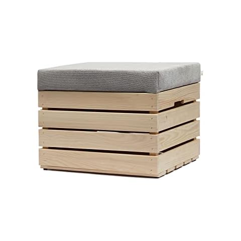 GrandBox wooden chest with storage, seat box 37x40x50 padded seat bench, footstool with lid, chest trunk pouffe bench chair retro shabby chick vintage - Natural raw Set of 1 Cover