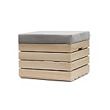 GrandBox Sitzhocker aus Holz 37x40x50 Polster, Sitztruhe Hocker mit Stauraum, Sitzbank, Sitzpouf, Sitzkiste Shabby Chick Vintage Weinkiste mit Deckel - Natur unbehandelt 1er Set