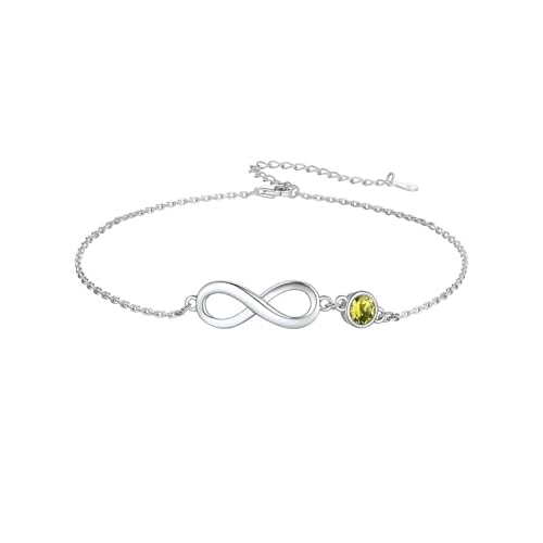 Custom4U Personalized Infinity Ankle Bracelets for Women 925 Sterling Silver Anklet Bracelet Endless Love Symbol Birthstone Charm Adjustable Foot Chai