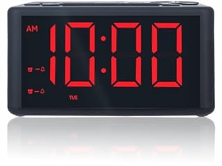 Digital Alarm Clock Radio with AM/FM Radio, Presets, Dual Alarms, Weekday / Weekend Alarm, Snooze, Sleep Timer, Dimmable Red LED Screen for Bedrooms, living rooms, kitchens, offices, etc (Red)