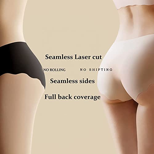 Buankoxy 6 Pack Women's Invisible Seamless Mid-Rise Panties No Show Laser Cut Hipster Brief Underwear(8,Multi Colors) #TOP2