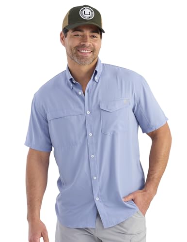Image of HUK Men's Tide Point Kc Scott Original Artwork Short Sleeve Shirt, Fishing Button Down