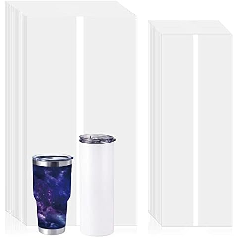SnowTing 40 Pieces Sublimation Shrink Wrap Film Sleeves Heat Transfer Shrink Films Shrink Wrap Bags White Bands Sublimation Sleeves Tube for Mugs Cups Tumblers 2 Sizes, 5 x 10 Inch, 7 x 11.4 Inch Cover