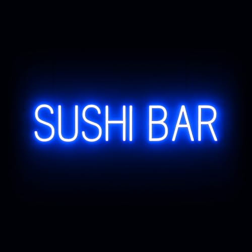 Image of SpellBrite LED Neon SUSHI BAR Sign for Business - Blue, 31 inch x 6 inch | Ultra-Bright Click-Together Signage for Restaurants, with Visibility from 500 Feet - 8 Animations, 6 Brightness Settings