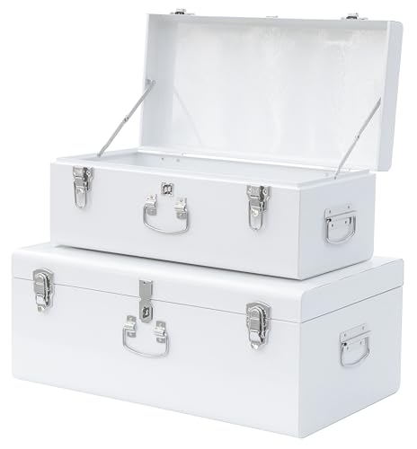 Vixdonos Decorative Large Metal Box Storage Trunk Chest Set of 2 College Dorm Organizer with