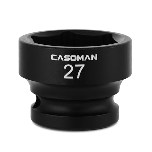 CASOMAN 1/2" Drive 27mm Stubby Impact Socket Set, 6-Point, 1.1" Length, CR-MO, Metric 27 mm