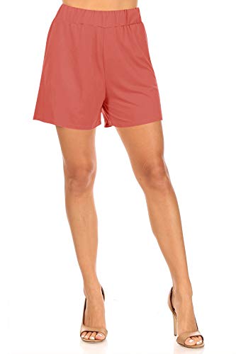 FashionJOA Casual Lightweight Elastic High Waist Loose Fit Basic Solid Pants Shorts S-3XL Mauve 2XL