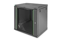 DIGITUS Netzwerkschrank – 19 Zoll Rack – 12HE – 450 mm Tiefe – 320 mm maximale Nutztiefe – Wandmontage – Traglast 60kg – Sicherheitsglastür – Dynamic Basic Serie – Schwarz