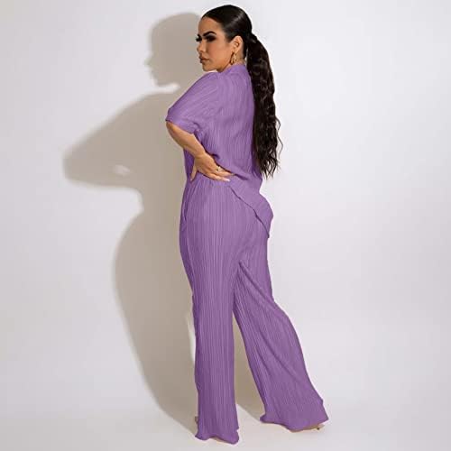 Ladies's 2 Piece Informal Pleated Outfits Brief Sleeve Button Down Shirt Excessive Waist Large Leg Trouser Units Go well with 3 31sFXFll RL. AC
