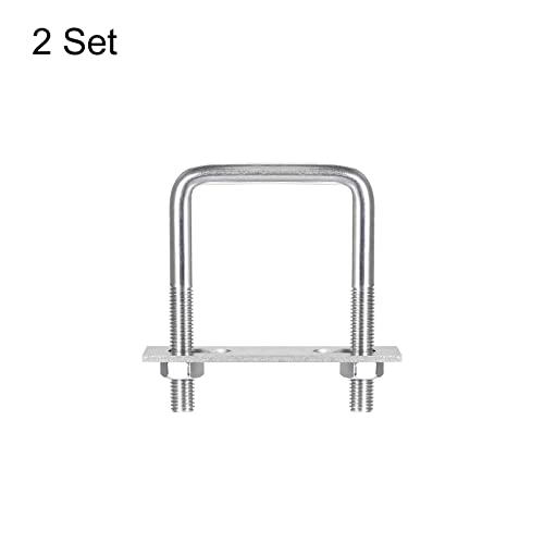 Image of uxcell Square U-Bolts, 2 Sets 62mm(2.44 inch) Inner Width 100mm Length M10 304 Stainless Steel U Clamp Bolt with Nuts and Plates, for Boat Trailer