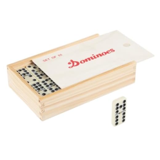 Premium Set of 55 Double Nine Dominoes with Wood Case, Brown
