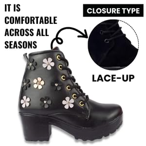 Image of KRAFTER Classic Black Boots for Women & Girls - Fashionable High Ankle Winter Shoes Soft Insole Lightweight & Durable - Casual Wear