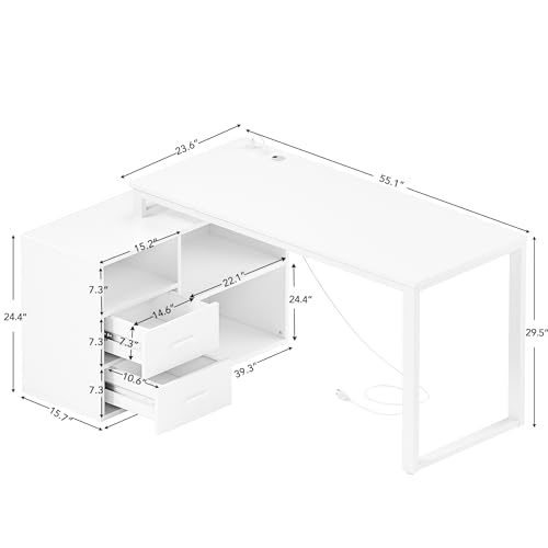 image for Homall L Shaped Desk with Drawers&Shelves, 55'' Corner Computer Desk w