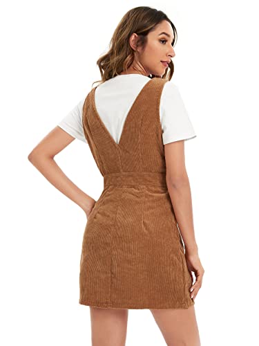 Floerns C6-0055454105-S Women'S V Neck Sleeveless Corduroy Button Pinafore Overall Mini Dress Light Brown S thumb #1