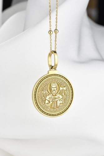 Collier pendentif rond gravé Oslo argent 925 plaqué or 28 mm chaîne 45 cm homme femme LKBEADS