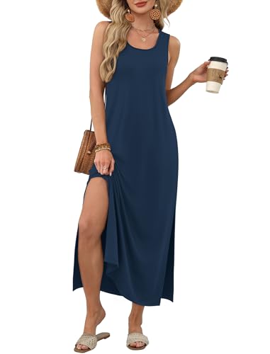 Image of WIHOLL Maxi Dress Summer Dresses 2026 Beach Vacation Clothes Sleeveless Sundresses with Pockets Boho S-3XL