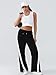 YIPINK Women's Wide Leg Sweatpants Baggy Fit - Cotton Side Striped Track Pants with Pockets,High Waisted Straight Leg Pants Black