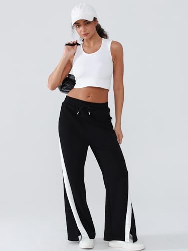 Women's Wide Leg Sweatpants Baggy Fit - Cotton Side Striped Track Pants with Pockets,High Waisted Straight Leg Pants3