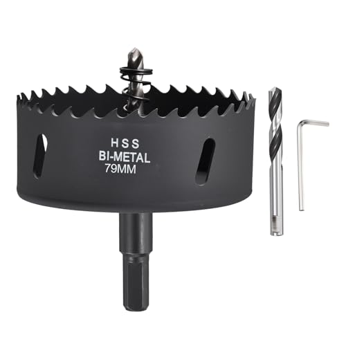 CoCud 3-7/64" (79mm) Hole Saw, M42 Bi-Metal Hex Shank Hole Cutters with 2pcs Drill Bit - Cutting Tool for Thick Metal Board Alloy Steel Plate. Black