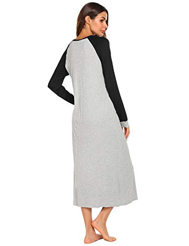 Ekouaer Nightshirt Women's Long Sleeve Long sleepwear Neck Night Dress Nightgown Loungewear(Black,M)