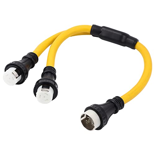 ONETAK NEMA SS2-50P to 2 Outlet SS2-50R Y Splitter STW 6 AWG 3 Feet 120V/240V 50 Amp Marine Shore Twist Lock Male Plug to Female Outlet Receptacle Generator Welder Dryer RV