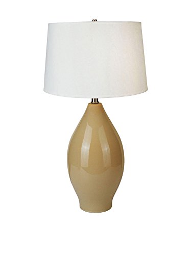 28" Tall Ceramic Table Lamp, Gourd-Shaped with Beige Finish, Linen