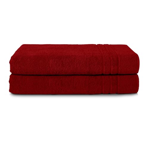 Komfortec 2er Saunatuch Set 70x200 cm aus 100% Baumwolle, XXL-Saunatücher, Sauna Handtuch, Weich, Groß, Frottee, Schnelltrocknend, Aurorarot – Ansicht 1
