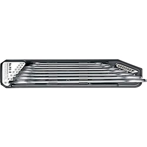 GEDORE H 6-8 Doppelmaulschlüssel-Satz, Ausführung nach DIN 3110, hochwertige Industriequalität, Köpfe feingeschliffen, Blendfrei-Optik durch mattes Verchromen, im Halter 8-teilig, 6-22 mm