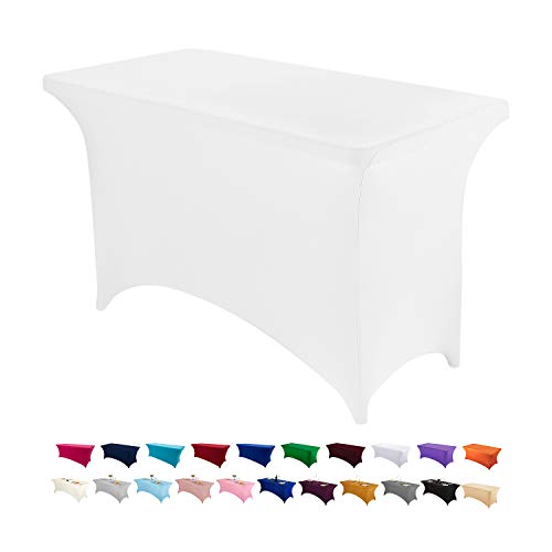 Image of Peomeise 4FT Spandex Table Cover Rectangular Stretch Spandex Tablecloth (White,4FT)