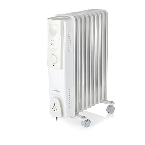 Warmlite 2000W 9-Fin Oil Filled Radiator with 3 Power Settings and Adjustable Timer, White, WL43004YW