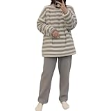 [andrei] レディース もこもこ ルームウェア パジャマ セットアップ フリース 長袖 長ズボン 上下セット 部屋着 かわいい リラックスウェア (ホワイト, M)